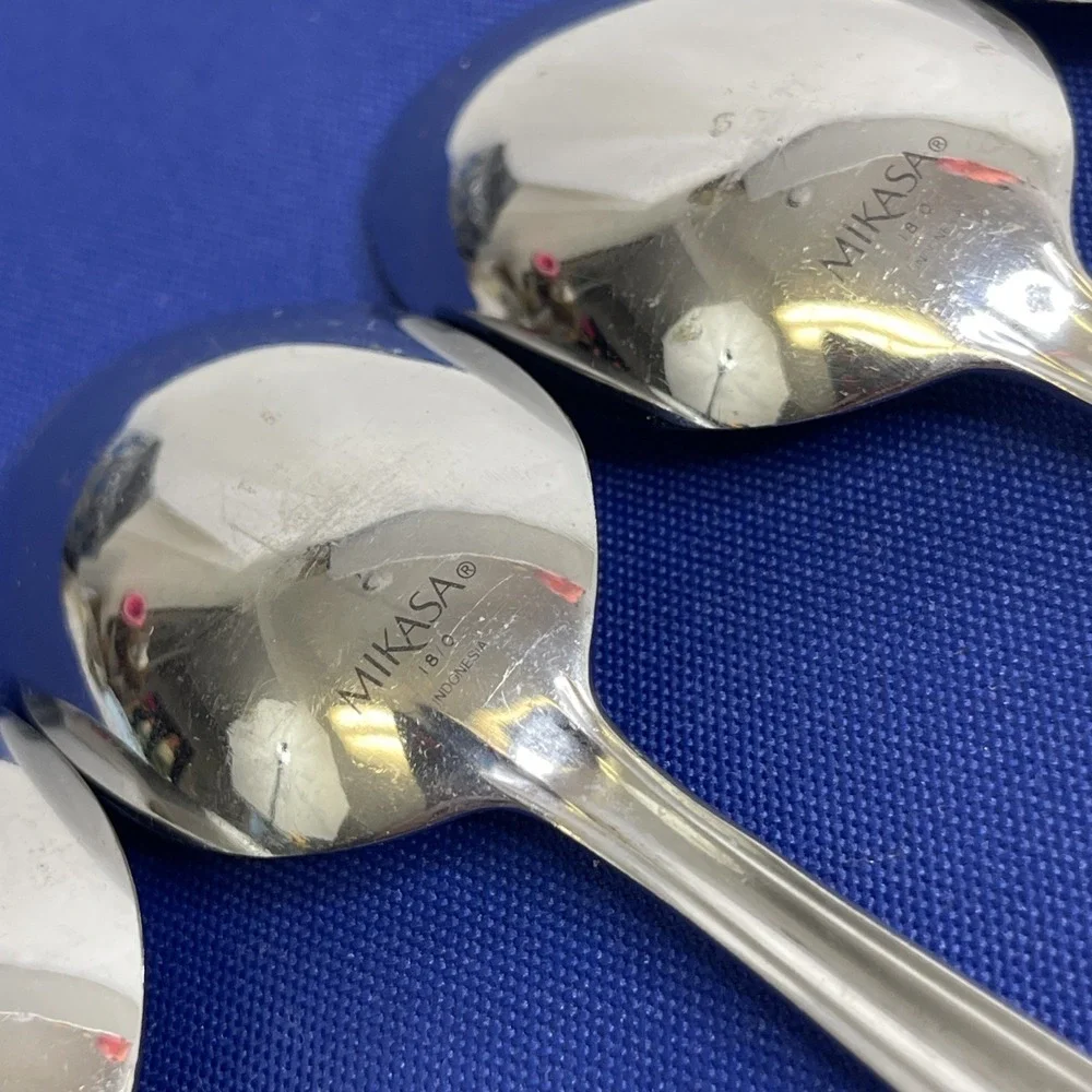 6‎ Mikasa CLASSICO SATIN Oval Soup Spoons Indonesia 18/0 Flatware Silverware